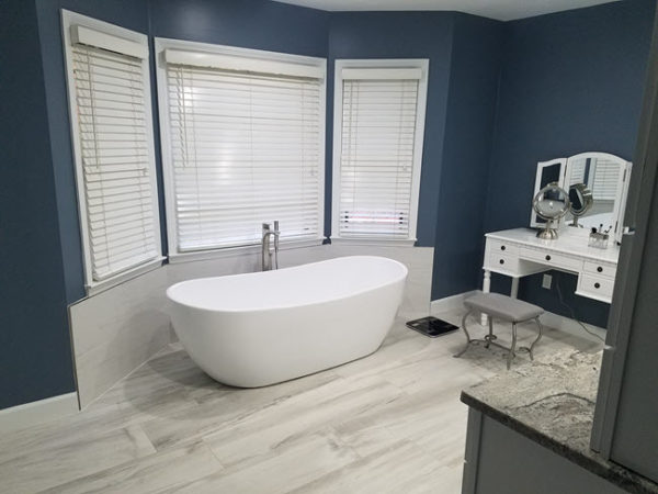 The beautiful remodeled master bathroom