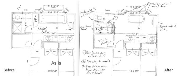 Before and After Master bathroom remodel plans