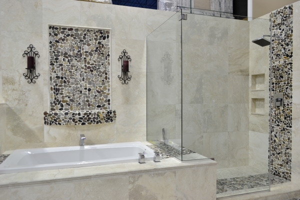 How To Use Pebbles And Penny Mosaics, Flat Stone Tile For Shower Floor