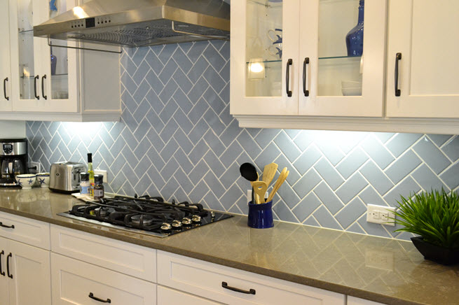 Herringbone backsplash in a kitchen