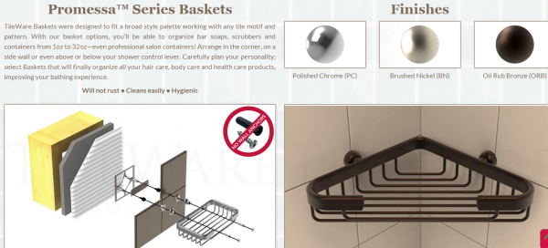 TileWare Products - Install Hooks or Robe Hooks for Tile Showers.  Accessories for Baths and Showers 